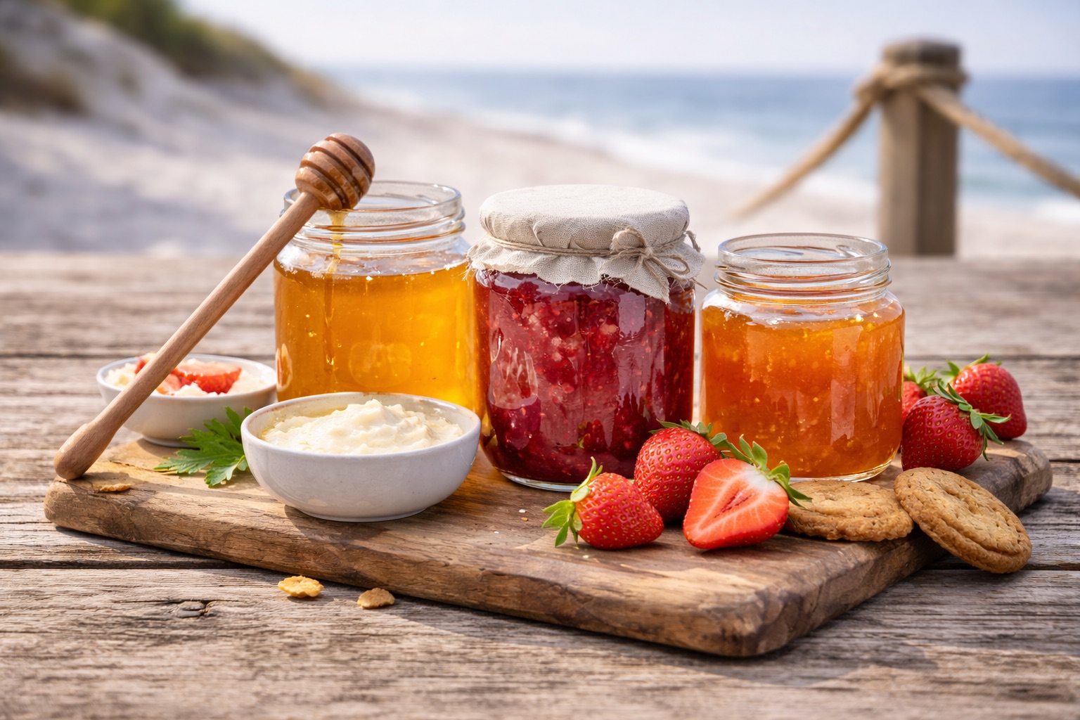 Feinkost und Süßes mit Aufstrichen, Honig und kleinen Genussmomenten