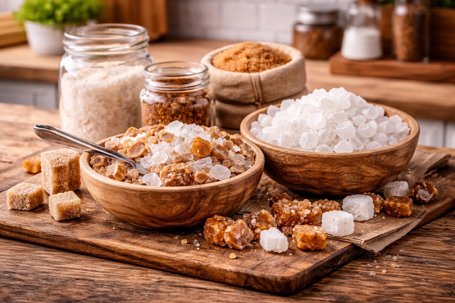 Kluntje, Kandis und Zucker in Schalen