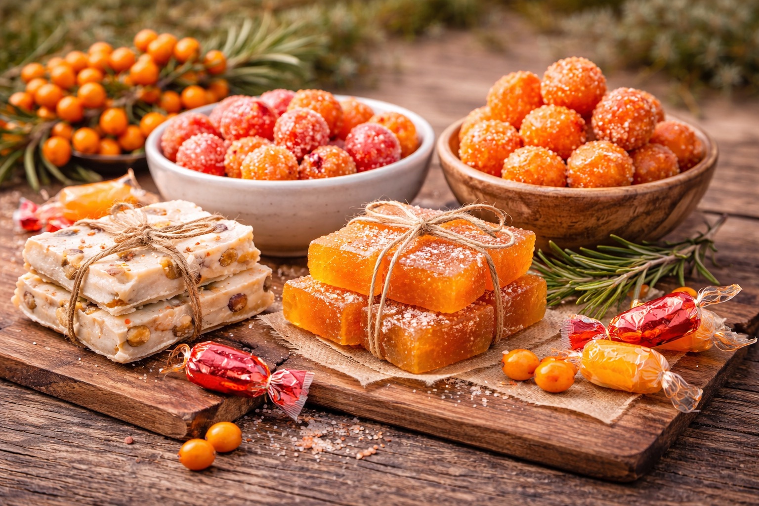 verschiedene Sanddorn Süßwaren