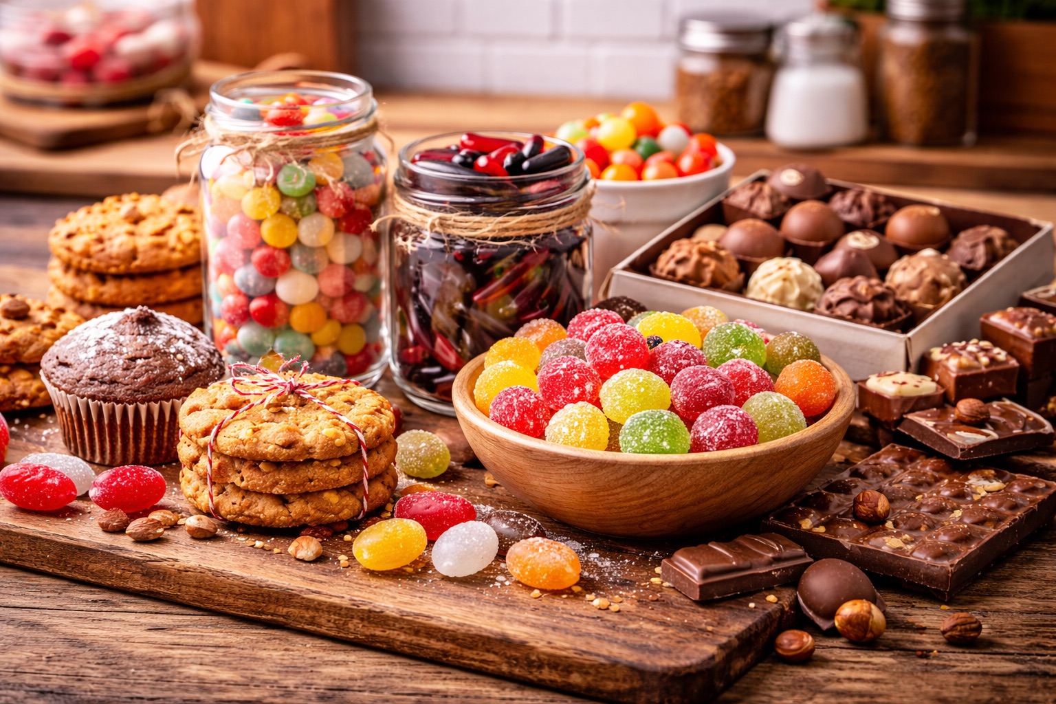 Süßwaren und Naschereien in Schalen