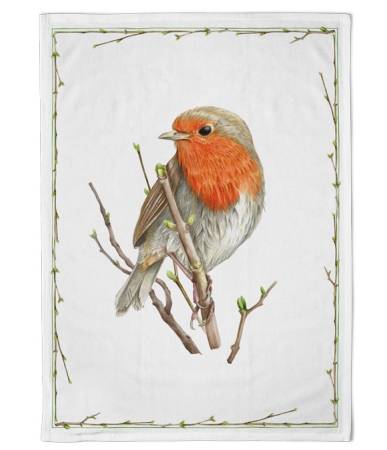 Geschirrtuch Rotkehlchen, Geschirrtuch Vogelmotiv, Baumwoll Geschirrtuch, Geschirrtuch 50 x 70 cm, Küchenhandtuch Rotkehlchen, Geschirrtuch Naturmotiv, Geschirrtuch Landhausstil, Küchentuch Vogel, dekoratives Geschirrtuch, Geschenk für Vogelliebhaber, Ges