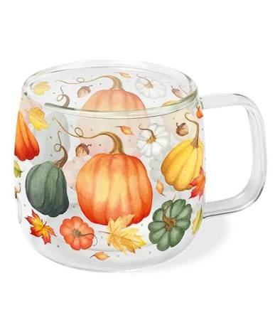 Glas 410 ml doppelwandig Kürbisgenuss mit Kürbis-Motiv