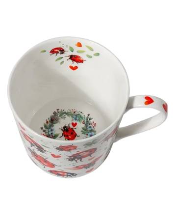 Preview: Becher 400 ml Marienkäferflug mit Marienkäfern, Herzen und Blüten