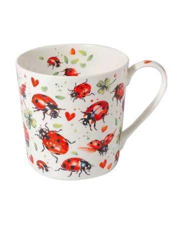 Becher 400 ml Marienkäferflug mit Marienkäfern, Herzen und Blüten