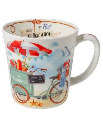 Becher 500 ml Meerblick Fahrrad aus Fine Bone China mit maritimem Fahrradmotiv