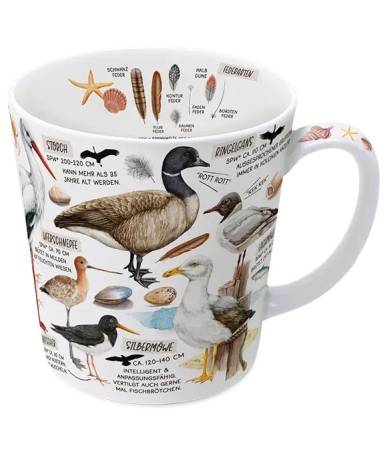 Becher 500 ml Küstenvögel Fine Bone China mit Vogelmotiven maritim