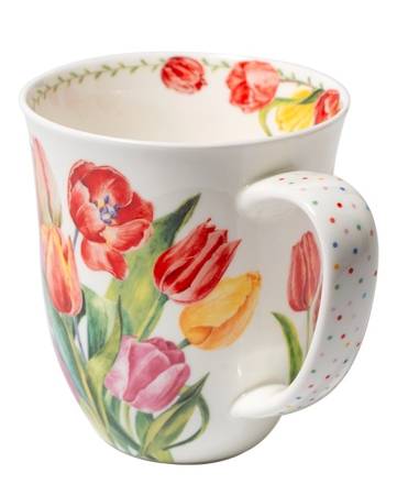 Preview: Becher 400 ml Tulpenpracht aus Fine Bone China mit farbenfrohem Tulpenmotiv