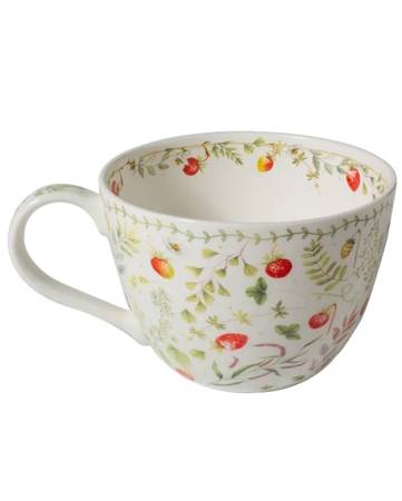 Becher 400 ml Zarte Erdbeeren aus Fine Bone China mit feinem Erdbeer-Motiv