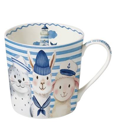 Becher 400 ml Küstenbande aus Fine Bone China mit maritimem Tiermotiv