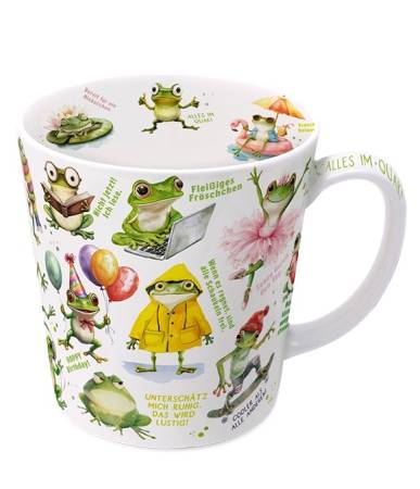 Becher 500 ml Froschfamilie aus Fine Bone China mit fröhlichem Froschmotiv