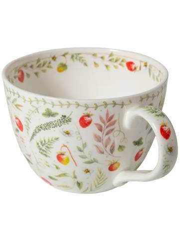 Preview: Becher 400 ml Zarte Erdbeeren aus Fine Bone China mit feinem Erdbeer-Motiv