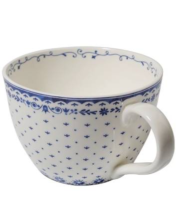 Preview: Becher 400 ml Nordisch Blau aus Fine Bone China mit blau-weißem Muster