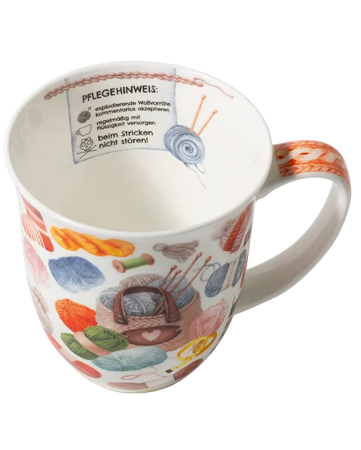 Preview: Becher Maschenglück 400 ml mit Strick- und Wollmotiven
