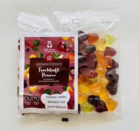 Fruchtsaft Herzen Fruchtgummi bunt gemischt mit Herzform im Beutel 150 g