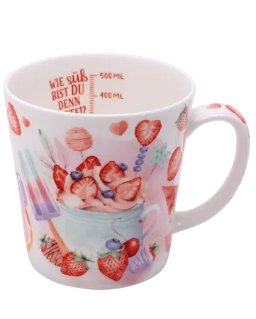 Becher 500 ml Erdbeerspaß aus Fine Bone China