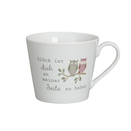 Tasse mit Eulen und Spruch Glück ist dich an meiner Seite zu haben