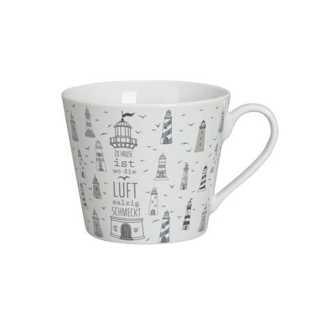 Porzellanbecher mit maritimem Leuchtturm-Motiv