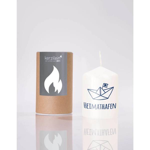 Flämmchen, weiß/dunkelblau "HEIMATHAFEN PAPIERBOOT"