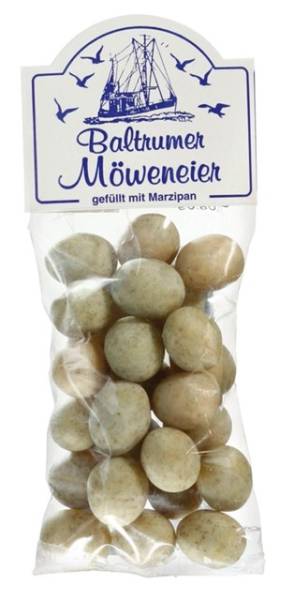Gefüllte Marzipan-Dragées in heller Möwenei-Optik