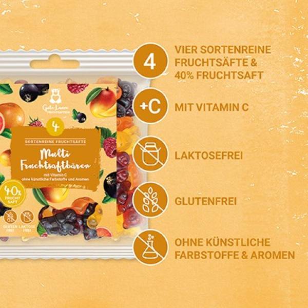 Große sortenreine Multifruitsaft-Bären – Fruchtgummi mit Fruchtsaft und Vitamin C 150g