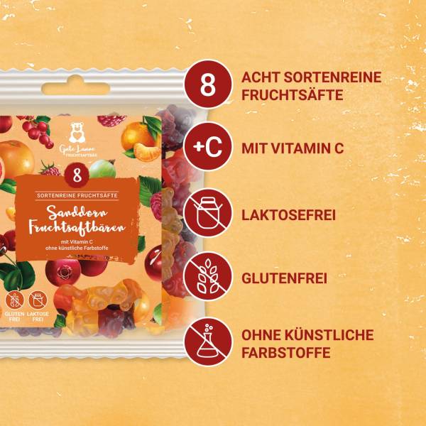 Sanddorn Fruchtsaftbären mit Herz – Fruchtgummi in 8 Sorten und Vitamin C