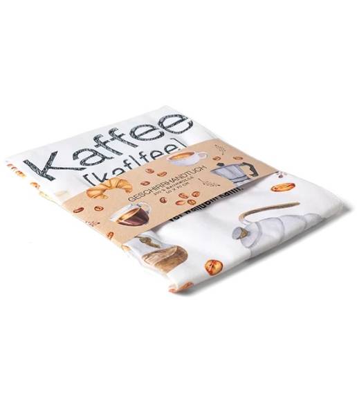Geschirrtuch Coffee Lover mit Kaffeetassen, Kaffeebohnen und Schriftzug
