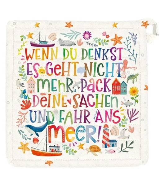 Quadratischer Topflappen Buntes Meer mit farbigem maritimem Schriftmotiv
