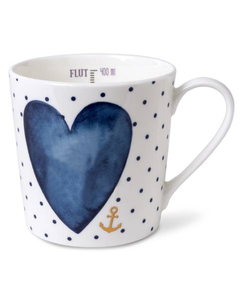 Becher 400 ml Indigo Maritim Herz mit blauem Herzmotiv und Ankerdetail