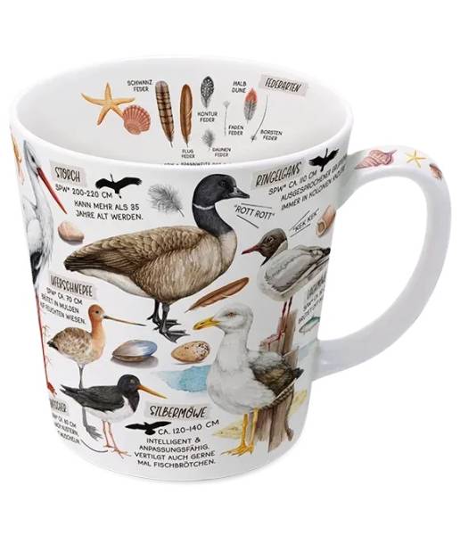Becher 500 ml Küstenvögel Fine Bone China mit Vogelmotiven maritim
