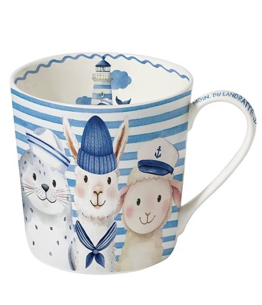 Becher 400 ml Küstenbande aus Fine Bone China mit maritimem Tiermotiv