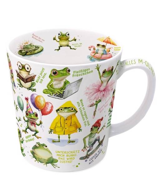 Becher 500 ml Froschfamilie aus Fine Bone China mit fröhlichem Froschmotiv