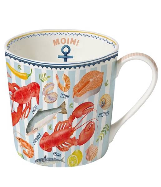 Becher 400 ml Meeresschätze Fine Bone China mit maritimen Motiven