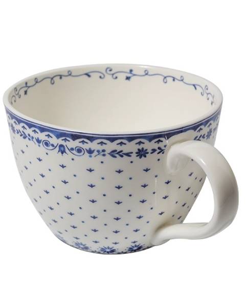 Becher 400 ml Nordisch Blau aus Fine Bone China mit blau-weißem Muster