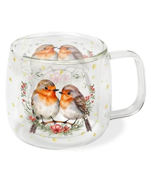 Glas 410ml Doppelwandig Rotkehlchenliebe