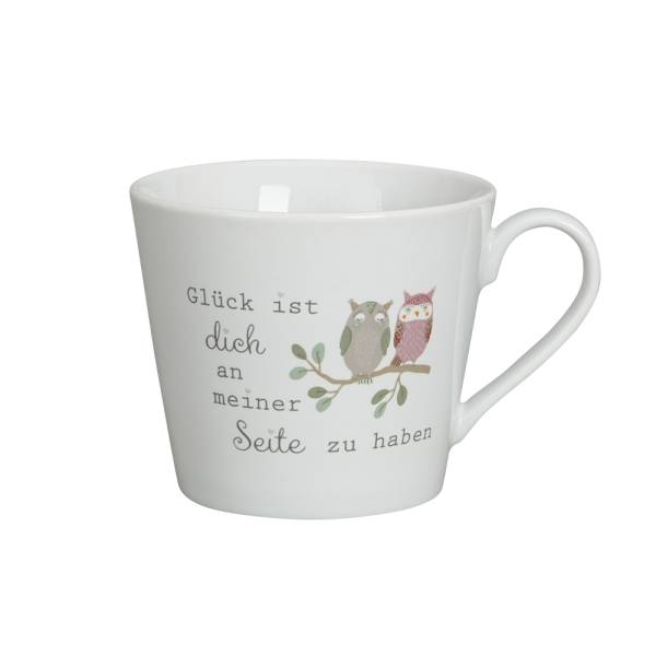Tasse mit Eulen und Spruch Glück ist dich an meiner Seite zu haben