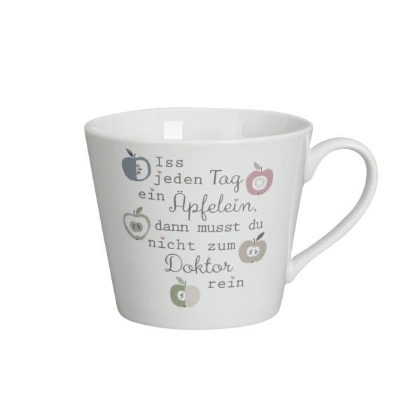 Porzellanbecher mit Apfelmotiv und Spruch