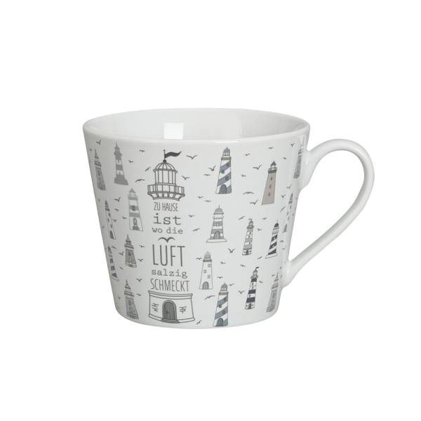 Porzellanbecher mit maritimem Leuchtturm-Motiv