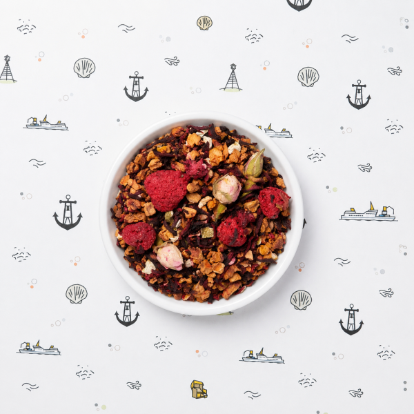 BIO Früchtetee Herzblatt 100g mit Apfel, Hibiscus, Orange, Aronia, Himbeeren, Rosenknospen und Erdbeerscheiben
