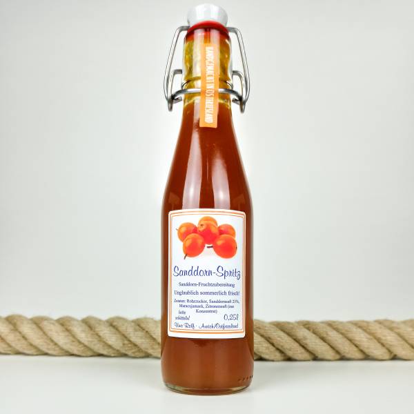 Flasche Sanddorn-Spritz 0,25 l mit Sanddornsaft und Maracuja